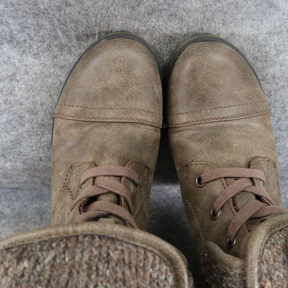 Roxy Shoes Womens 9.5 Bootie Lace Up Block Heel Fold Over Cap Toe Casual Taupe - Picture 9 of 16